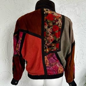 Vintage 70s Fabulous.  Unique Colorpatch  Leather/Velvet Lined Bomber Jacket